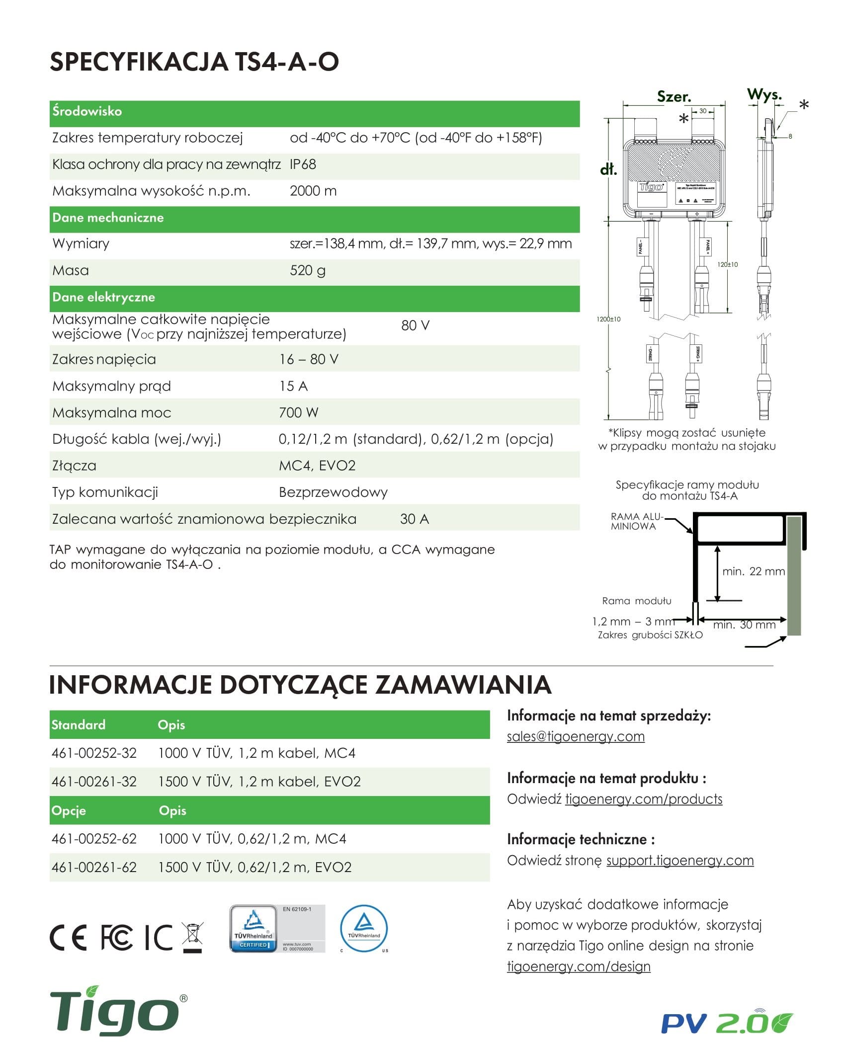 optymalizator ts4 a o 700 w tigo