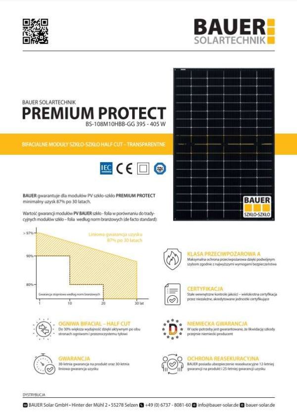 Bauer BS-400-108M10HBB-GG 400 W Solar Panel Bauer