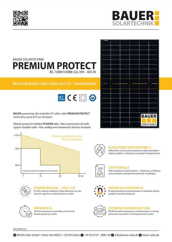 Bauer 400 Bauer BS-400-108M10HBB-GG 400 W Solar Panel Bauer