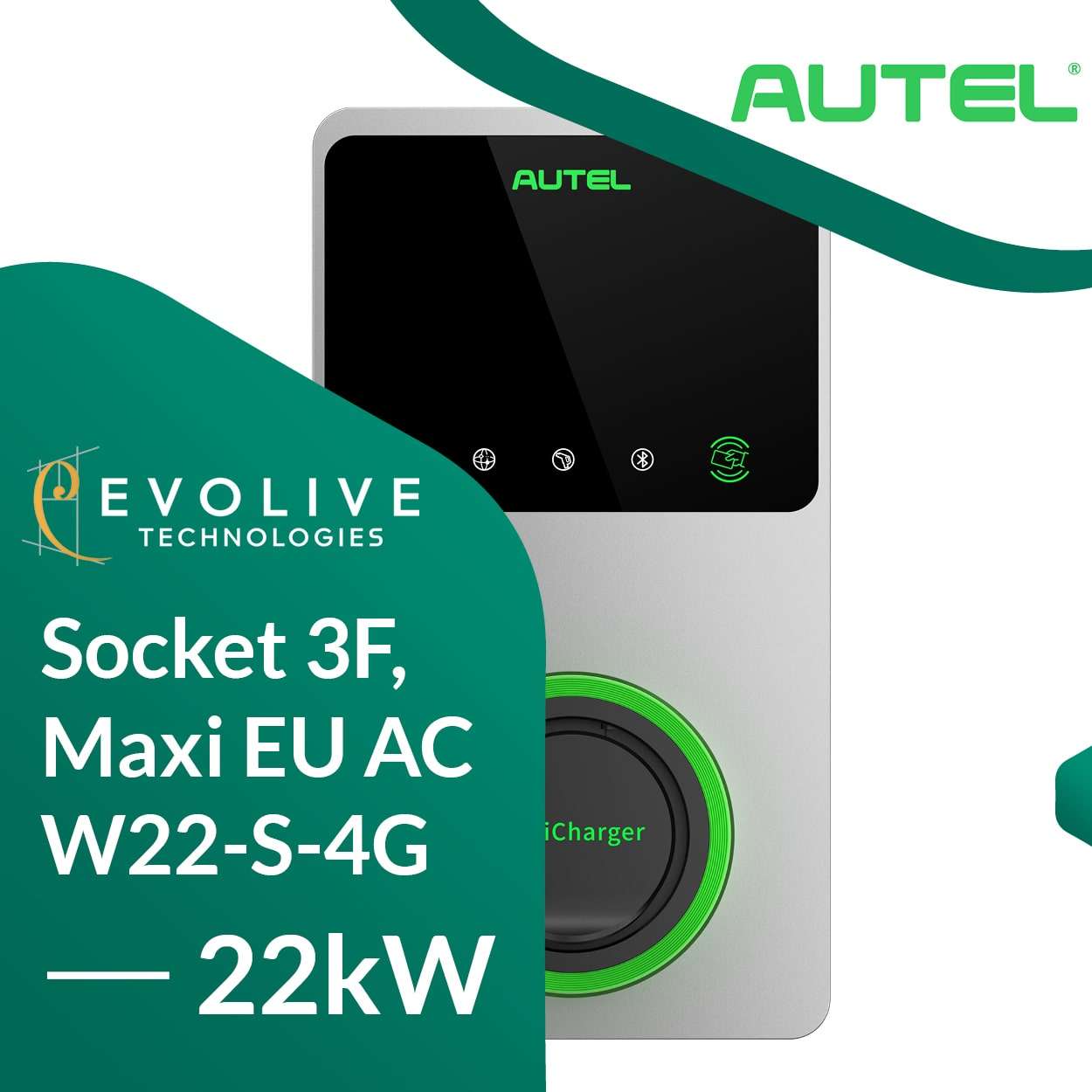 Stacja ładowania Autel MaxiCharger AC Wallbox Socket 3F, Maxi EU AC W22-S-4G, 22kW Stacja ładowania Autel MaxiCharger AC Wallbox Socket 3F, Maxi EU AC W22-S-4G, 22kW